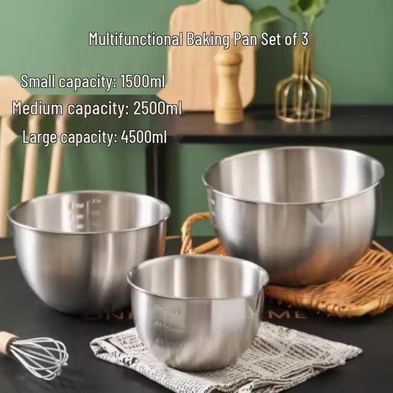 ZISIZ 304 Stainless Steel Mixing & Salad Bowl Set with Scale