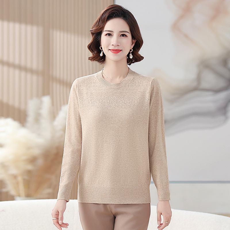 Mom's Spring & Autumn Knit Top for Middle-Aged Women – Thin, Stylish Sweater