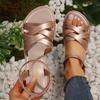 New Large-sized Flat Sandals for Women, Elastic Cross-band Beach Shoes for Women