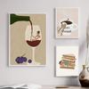 Funny Abstract Wall Art Canvas Painting, Red Wine Coffee, Sandwich Girl, Posters and Prints, Pictures for Living Room Decor