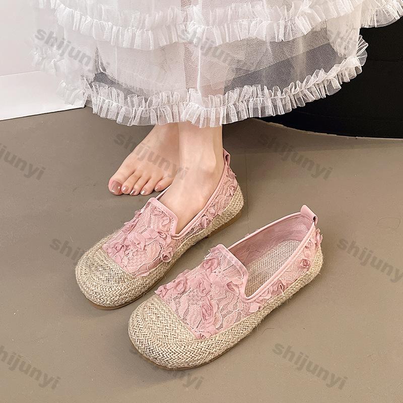 Women's Casual Shoes Summer 2025 New Round Toe Breathable Comfortable Flats  Fashion Weave Lightweight Slip On Vulcanized Shoes