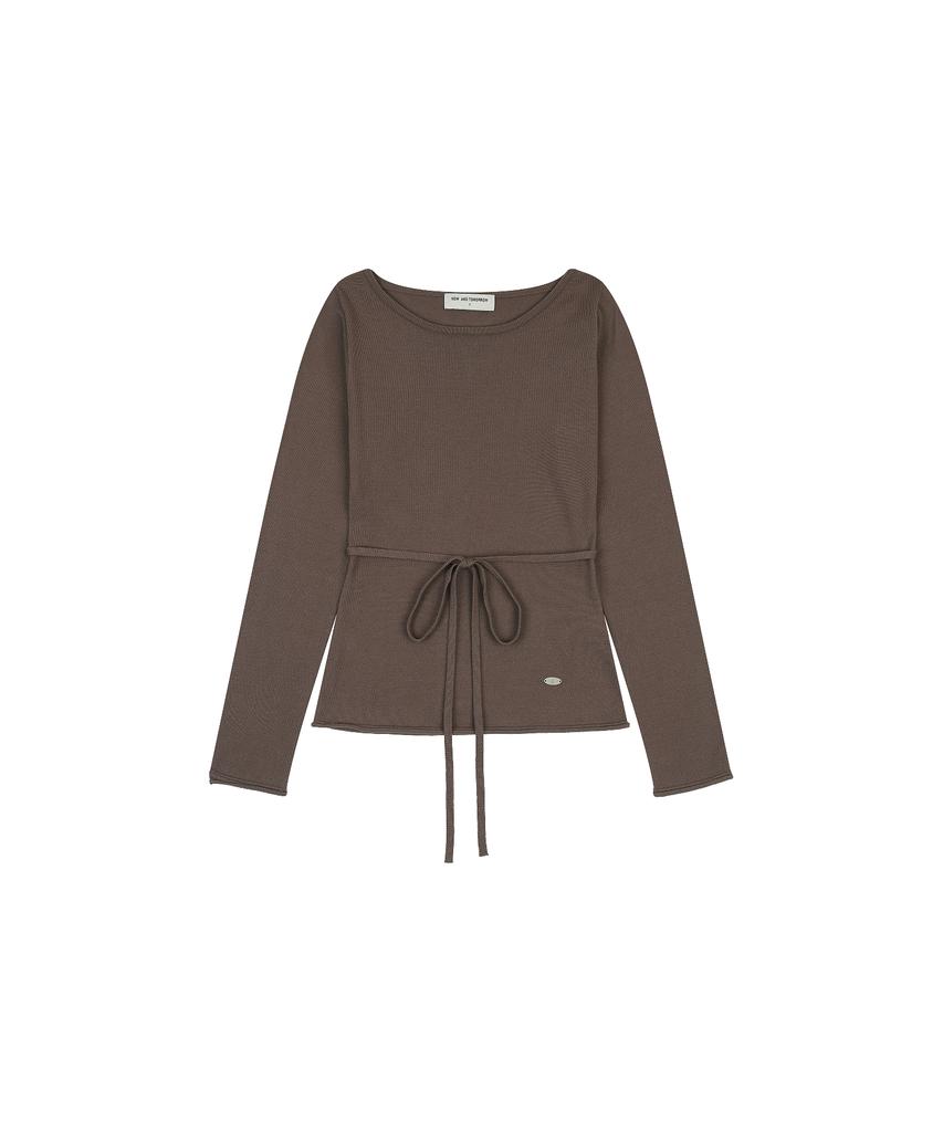 NOWANDTOMORROW W Boat Neck Knit T-Shirt [Mocha]