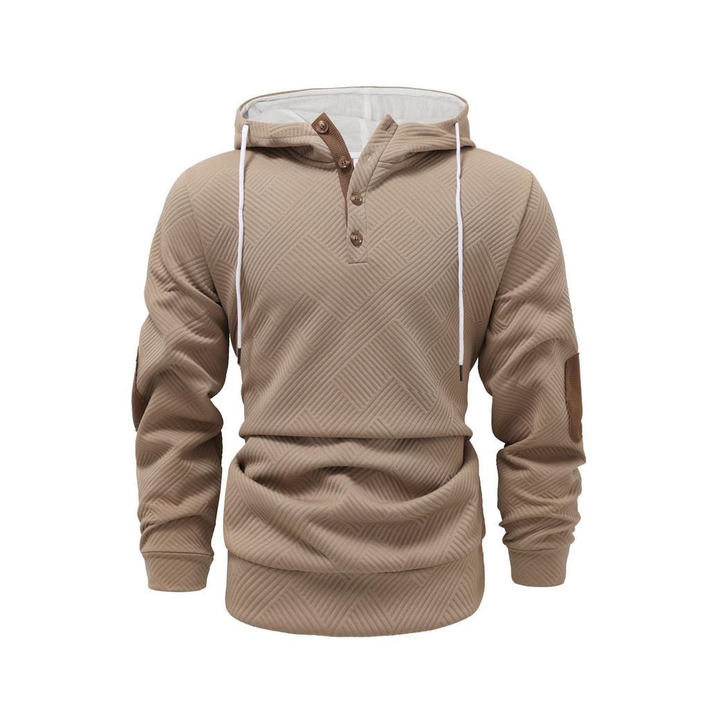 Autumn and Winter Men's Solid Color Jacquard Hooded Sweatshirt Loose Sports Casual Top Jacket