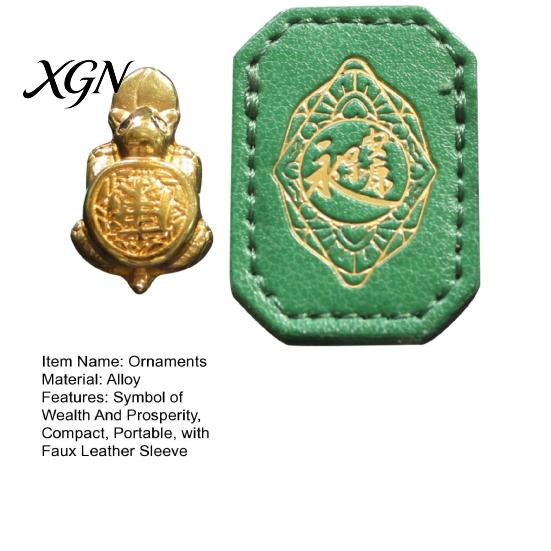 Positive Energy Charm Golden Turtle Feng Shui Ornament for Wealth And Prosperity, Metal Chinese Luck Handcrafted Brass with Faux Leather Sleeve,