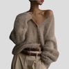 Women's Faux Mink Knit Cardigan Jacket Soft and Skin-friendly V-neck Knit Cardigan Autumn and Winter