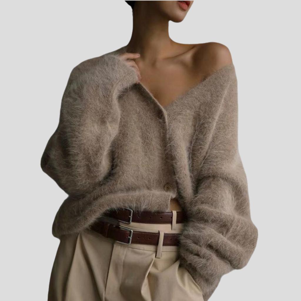 Women's Faux Mink Knit Cardigan Jacket Soft and Skin-friendly V-neck Knit Cardigan Autumn and Winter