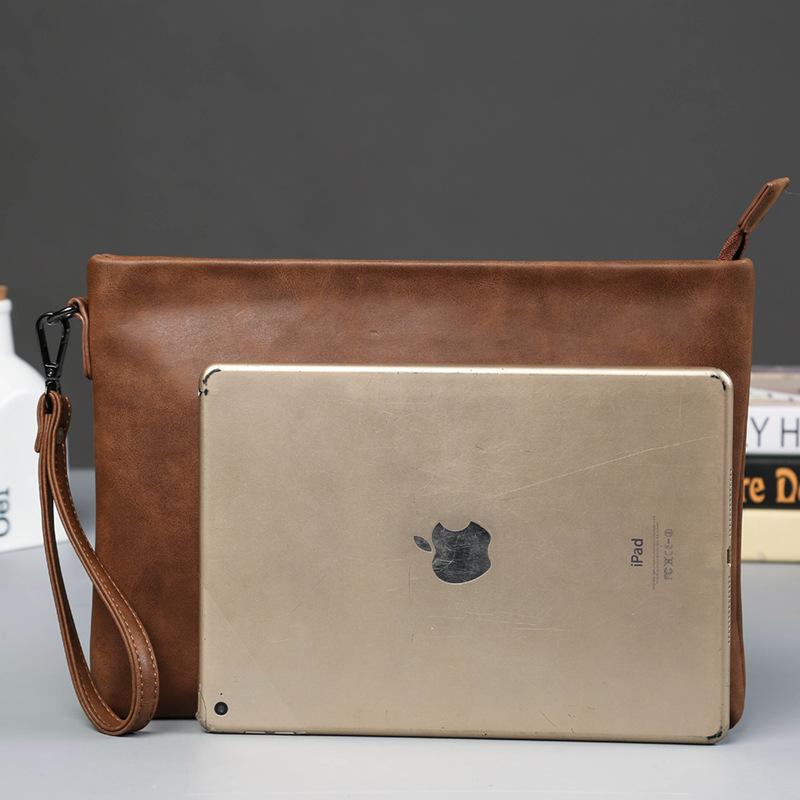 TS JYL laptop bag,Vintage Men Clutch Bag Crazy Horse PU Leather Envelope Bag Document Pouch