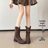 Women's Retro Hidden Heel Suede Mid-Calf Western Boots with Chunky Heel - 2025 Spring & Autumn Collection