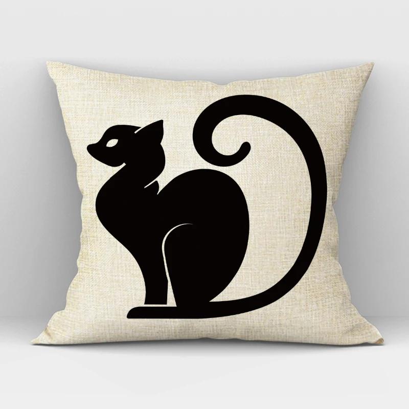 Black White Hand Painting Cat Cushion Cover Nordic Decoration Design Pillow Cover for Home Sofa Decor Cute Throw Pillow Case