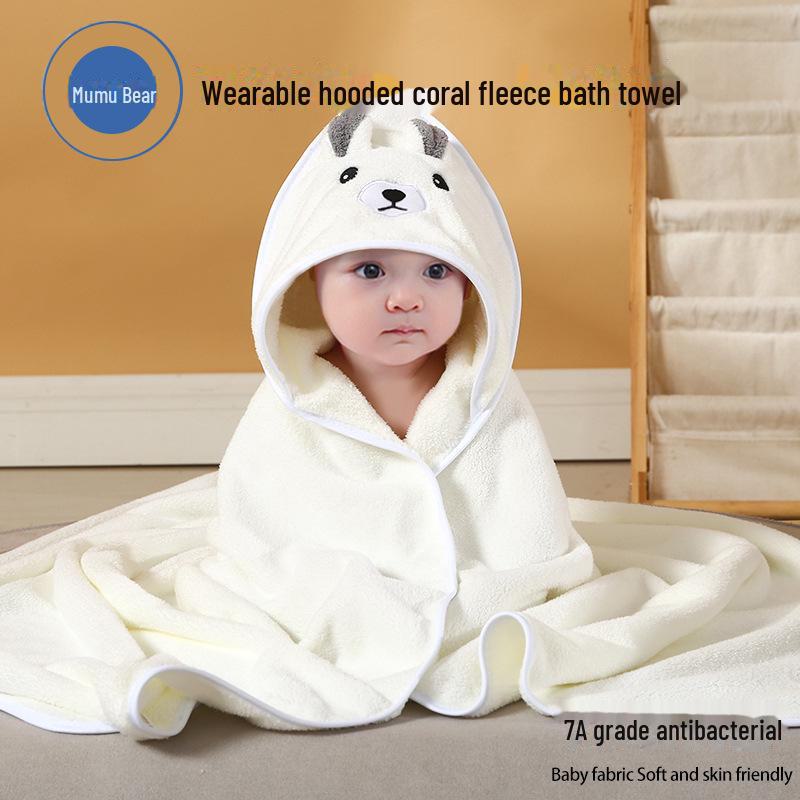 Hooded Cartoon Baby Bathrobe Cloak - Soft Coral Fleece Quick-Dry Blanket for Mother and Baby