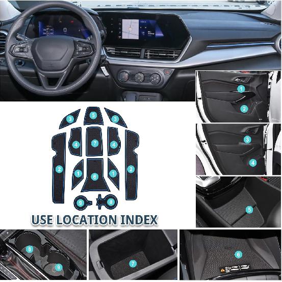 2025 Trax Door Slot Mat for Chevy Trax 2025 Accessories,Non-Slip Mats Cup Holder Inserts Interior Mats Center Console Liner Compatible with 2024 2025