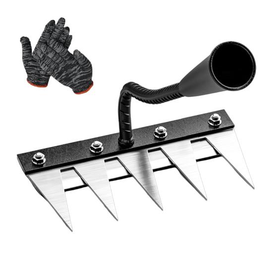 Garden Weeding Rake with Gloves High Hardness Ergonomic Handle Sharp Tip Design Multipurpose Hand Weeder Tool