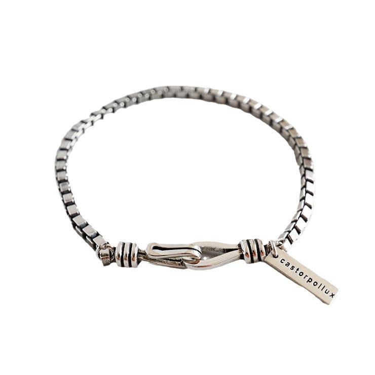 Personalized Retro Box Chain Bracelet - Elegant Silver, Versatile Japanese-Korean Inspired Couple's Jewelry for Women