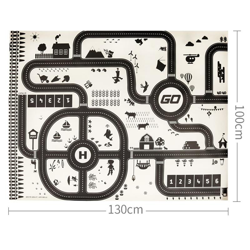 130x100cm Children Games Mat Cartoon City Traffic Map Non-Slip Playmat For KidsToddler Montessori Early Education Toys TMZ