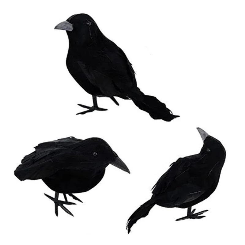 1-5PCS Halloween Simulation Black Feather Crow Model Realistic Raven Ornament Spooky Haunted House Party Decoration Props