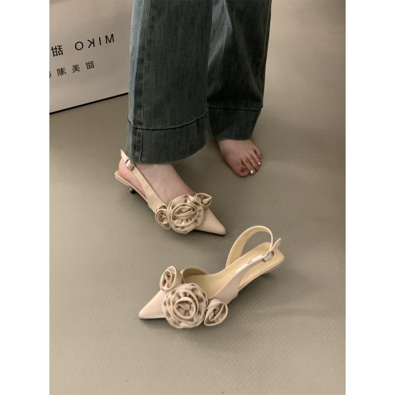 Fashion New Style Brand Women Sandal Fashion Flower Ladies Elegant Dress Slingback Shoes Thin Low Heel Dress Mules Pumps Zapatos Mujer