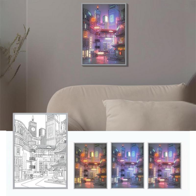 Light Up Wall Painting Dimming LED Wall Art Painting Decor Light Up City Night View Picture For Living Room Bedroom Study Room