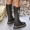 Plus Size Knight Boots Women's Winter 2025 New Round Toe Platform British Style Chain No More Than Knee Boots