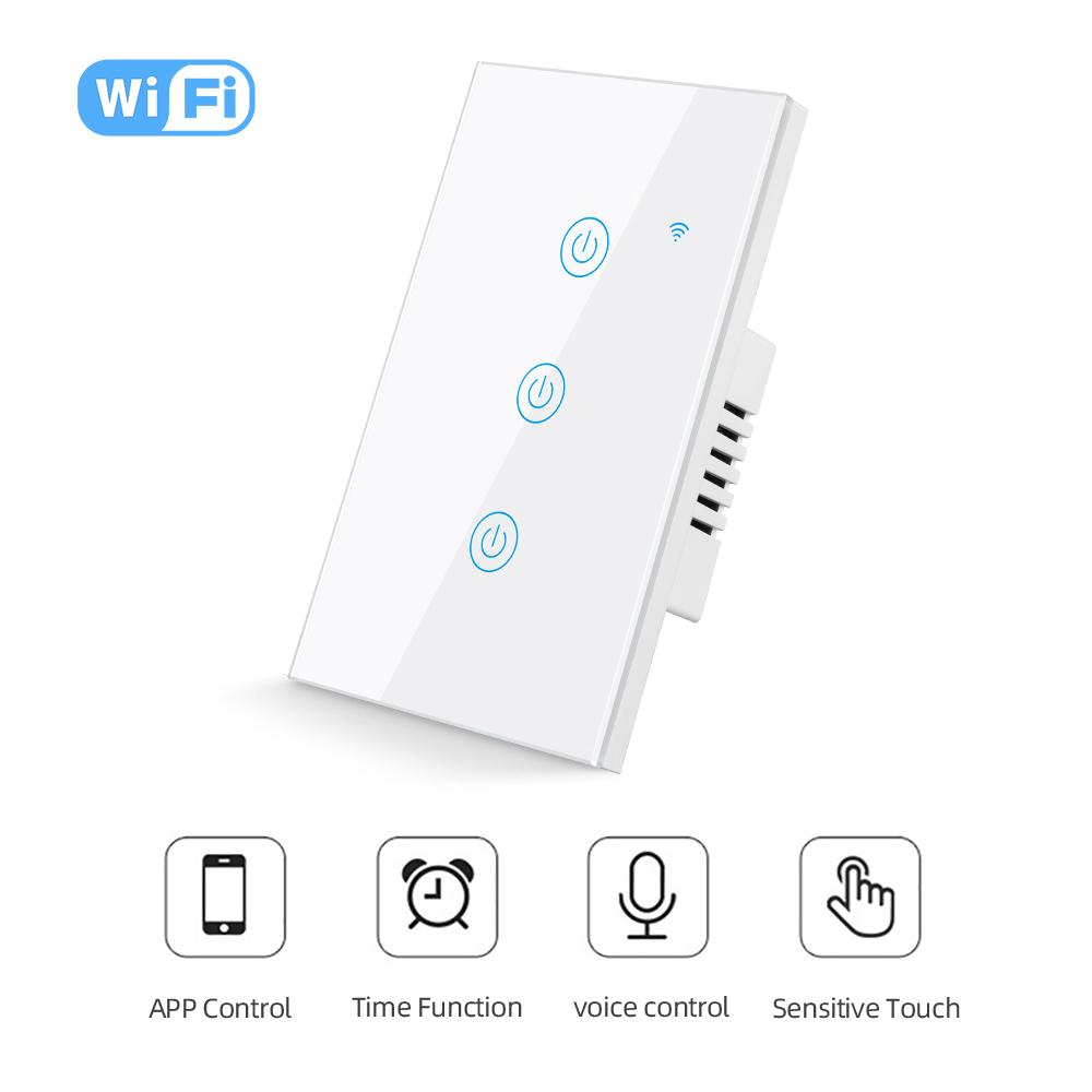 Tuya WiFi Smart Touch Wall Switch 1/2/3/4 Gang Without Neutral Line Alexa Google Home Remote 100v 240v US/AU Standard 10a Max