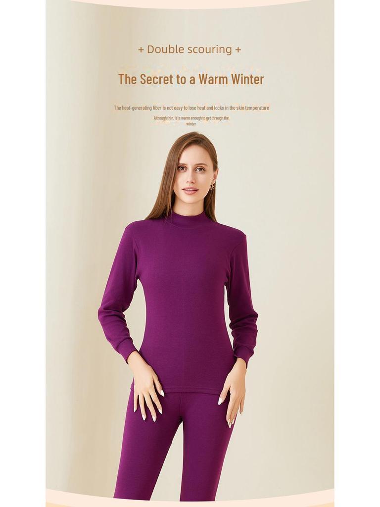 Arctic Fleece Cotton Men's Thermal Underwear Set: Lightweight Autumn/Winter Half-High Collar Top & Pants