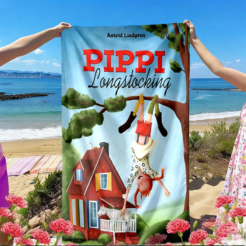 Pippi Longstocking Print Beach Towel, Versatile Lightweight Absorbent Beach Towel for Pool Surf Yoga Bathroom, Perfect Birthday Holiday Gift