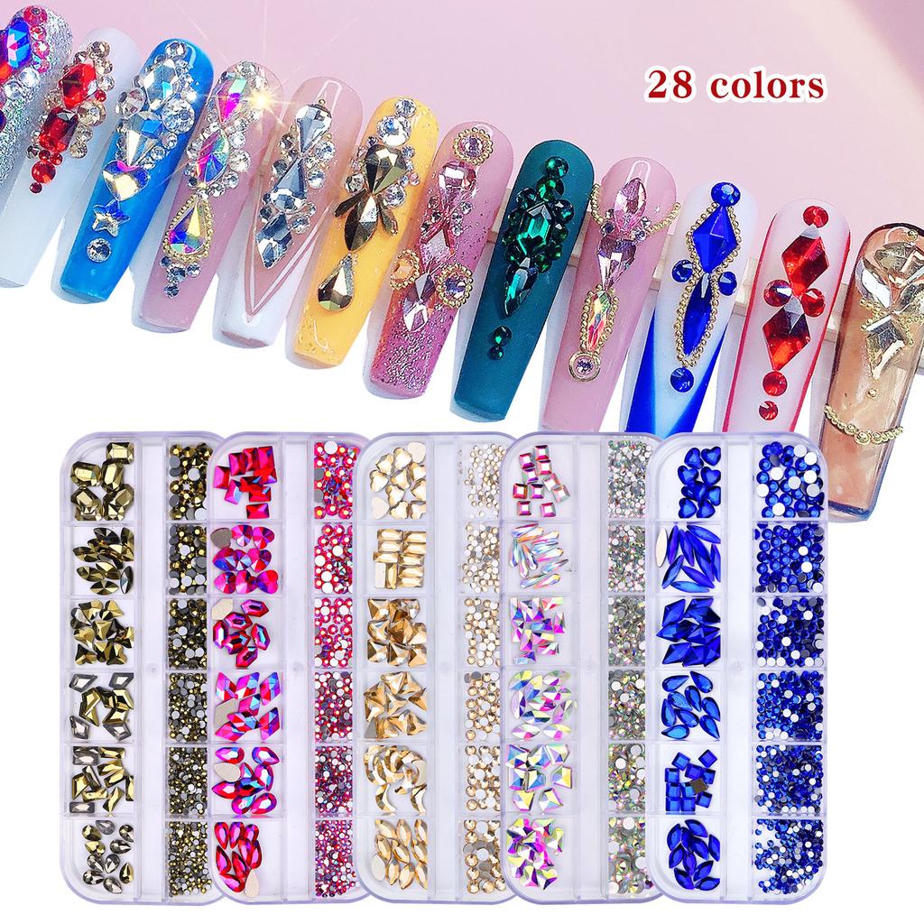 New 12 Grid Nail Drill Irregular Flat Bottomed Rhinestone AB Nail Accessory Nail Decoration