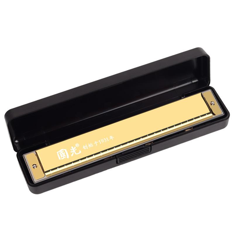 Guoguang Tremolo Harmonica 24 Hole Key C Blues Harp Mouth Organ for Beginner Kit with Case