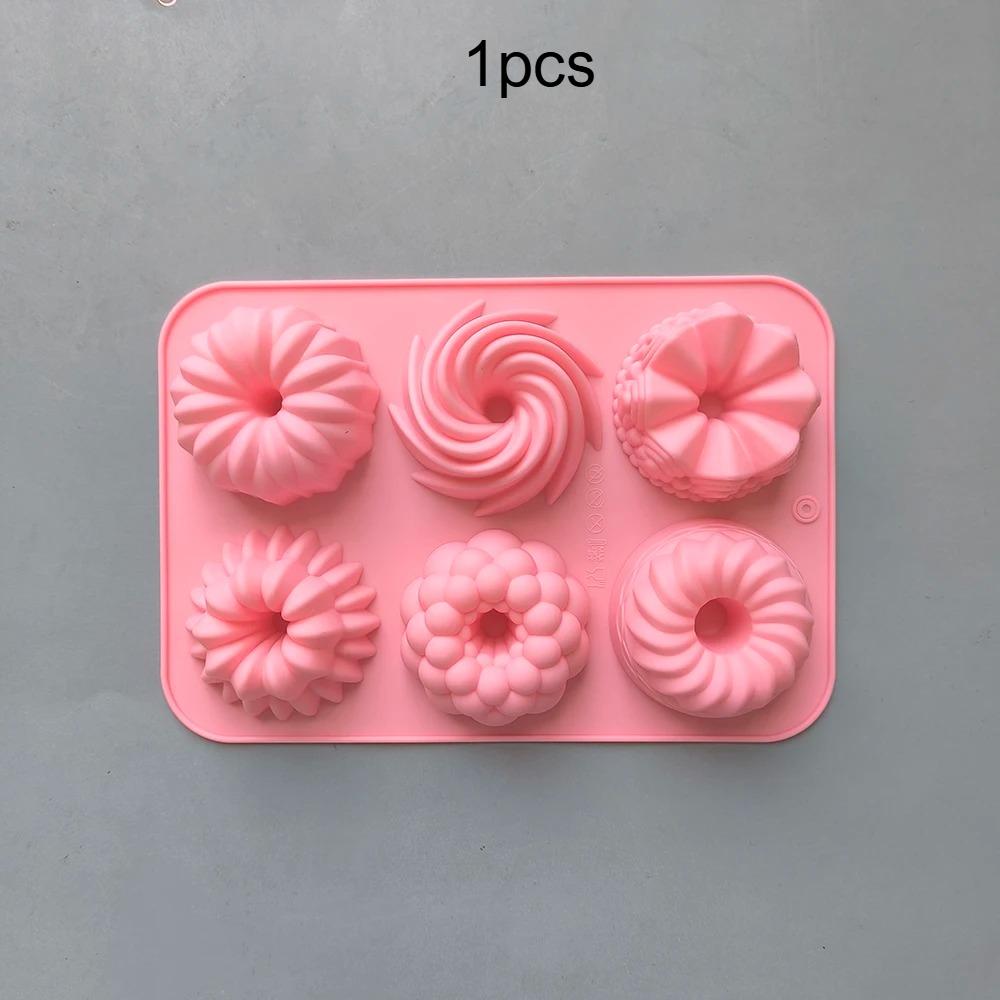 DIY Multicolor Silicone Donut Baking Mold 6 Cavity Flower Swirl Design Doughnut Cake Muffin Mousse Tray Oven Baking Tool