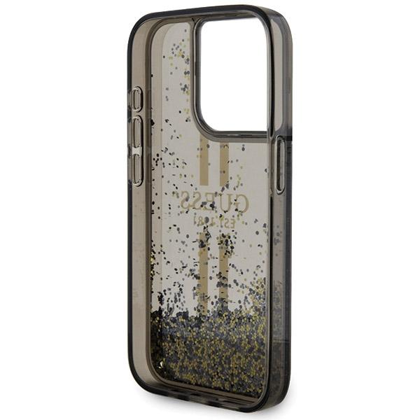 Guess Guhcp15Llfcsegk Iphone 15 Pro 6.1 Czarny/Black Hardcase Liquid Glitter Gold Stripes