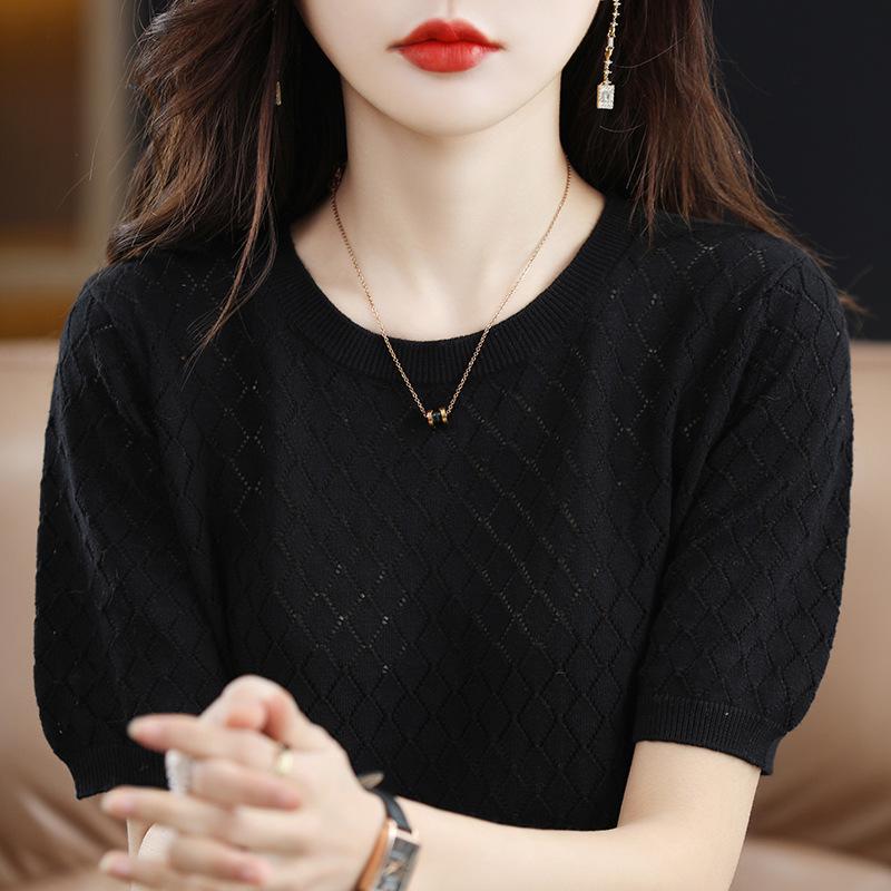 

DAFIFY Женская мода Повседневная Летняя Весна Однотонные принты Короткие рукава О-образный вырез Блузки и рубашки XXL чёрный