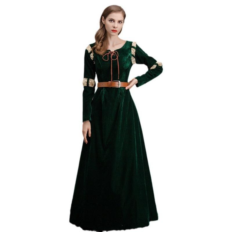 

Женское платье принцессы, косплей-платье, костюм на Хэллоуин в стиле Ренессанс, средневековый костюм, зеленый придворный наряд L зелёный