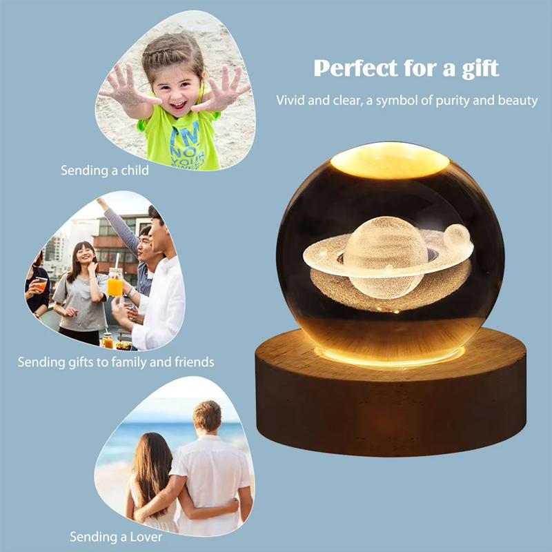 LED Crystal Ball Table Lamp USB Night Light 3D Moon Planet Galaxy Decor for Home Table Lamp Party Toys for Kids Adult Xmas Gifts