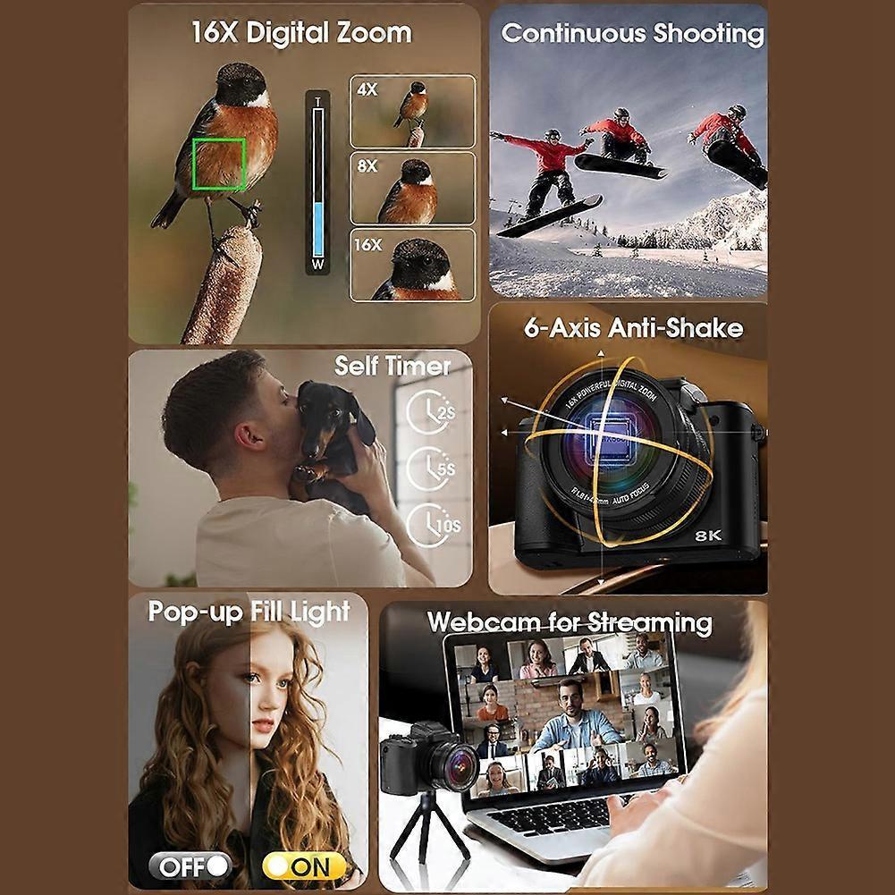 8K Digital Camera, 88MP Autofocus P Ography Cameras with WiFi & Touch Screen, 16X Zoom Vlogging Camera