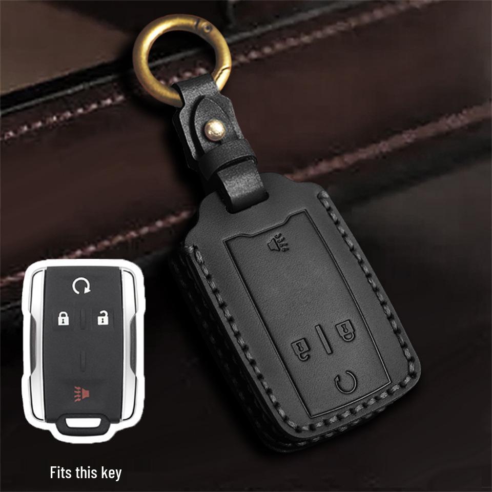 Genuine Leather Car Key Case & Creative Keychain for GMC Pickup
