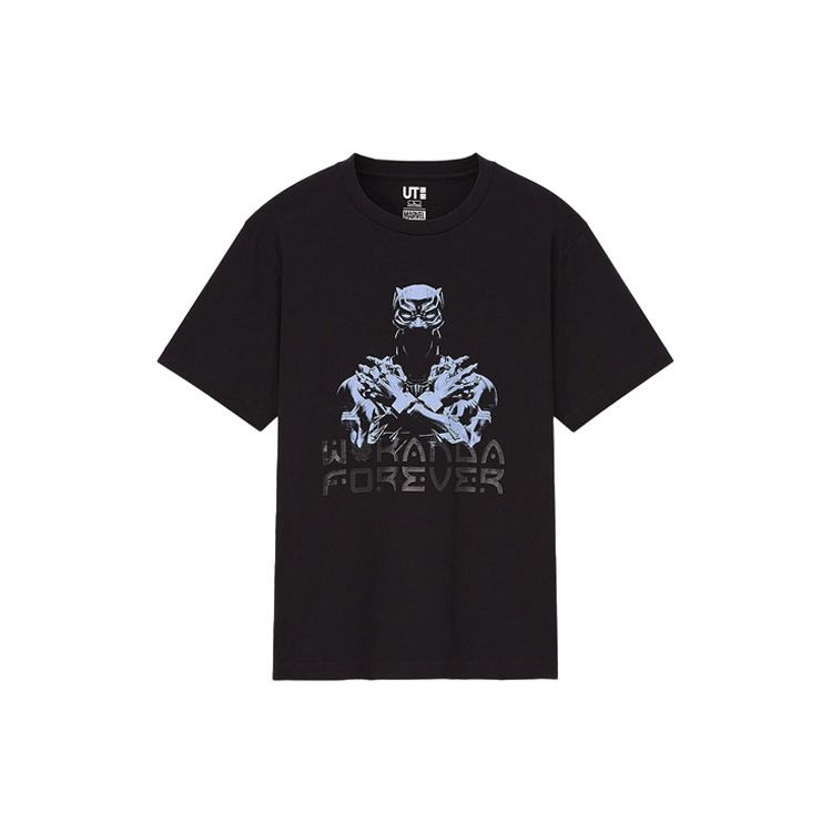 UNIQLO Essentials Printed Fitted Crew Neck Regular T-Shirt Unisex Tops Black 438030-09