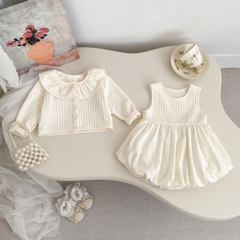 Kayoudo Baby Girl s Long Sleeve Cardigan & Bloom Romper Two-Piece Set 73CM