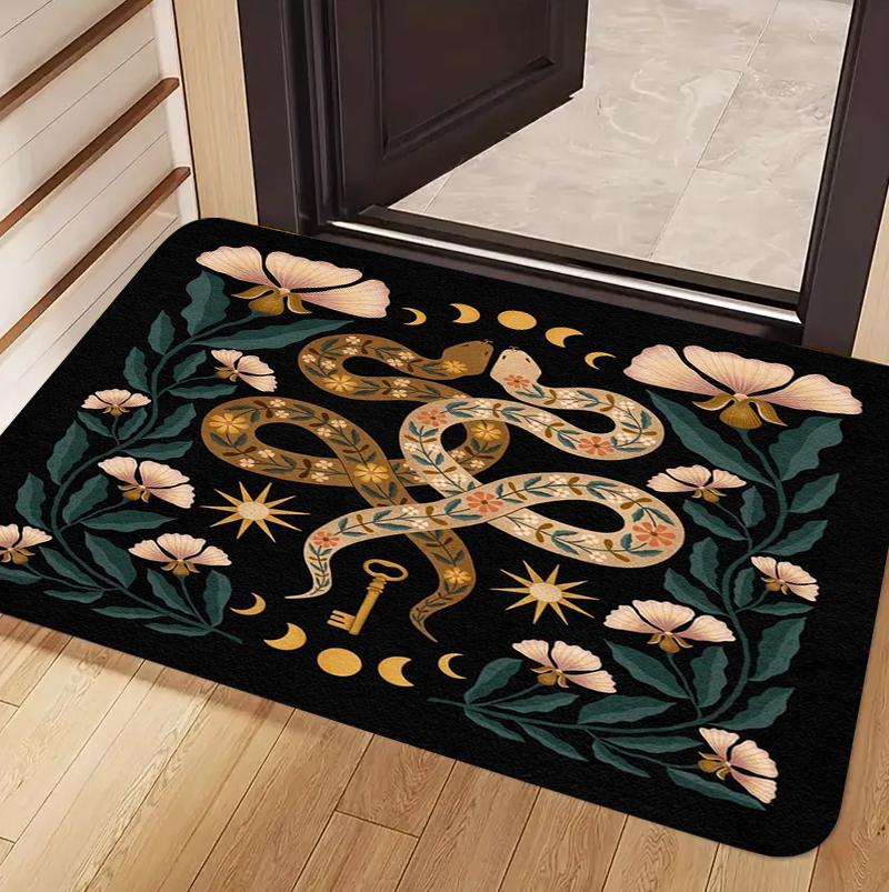 

Modern Simple Retro Boho Snake Floral Doormat Non-Slip Wear-Resistant Dustproof Decorative for Entrance Door Rectangle Available 40x60cm