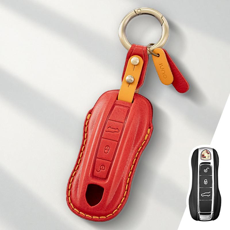 

Genuine Leather Protector for Porsche Cayenne Panamera Macan Cayman 911 718 918 958 Key Case Cover Fob червоний