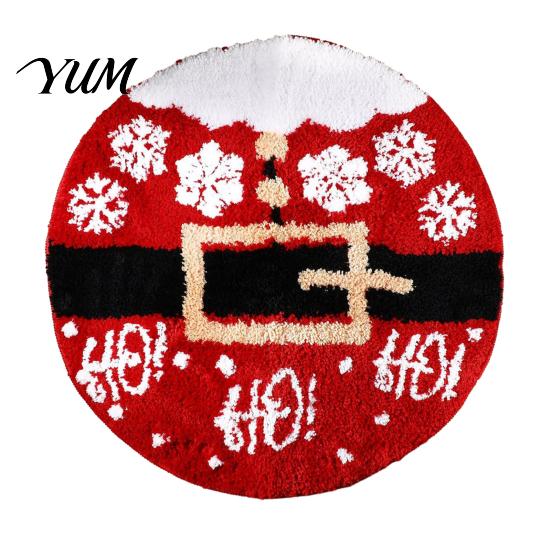Thickened Cozy Mat Round Christmas Rug, 39" Imitation Cashmere Santa Snowflake Pattern, Holiday Party Floor Covering Area Rug for Home Living