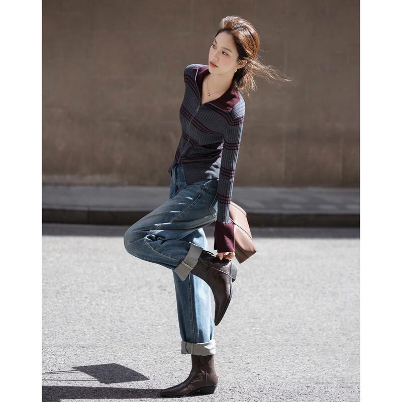 Demana Women's Striped Merino Wool Blend Knit Cardigan