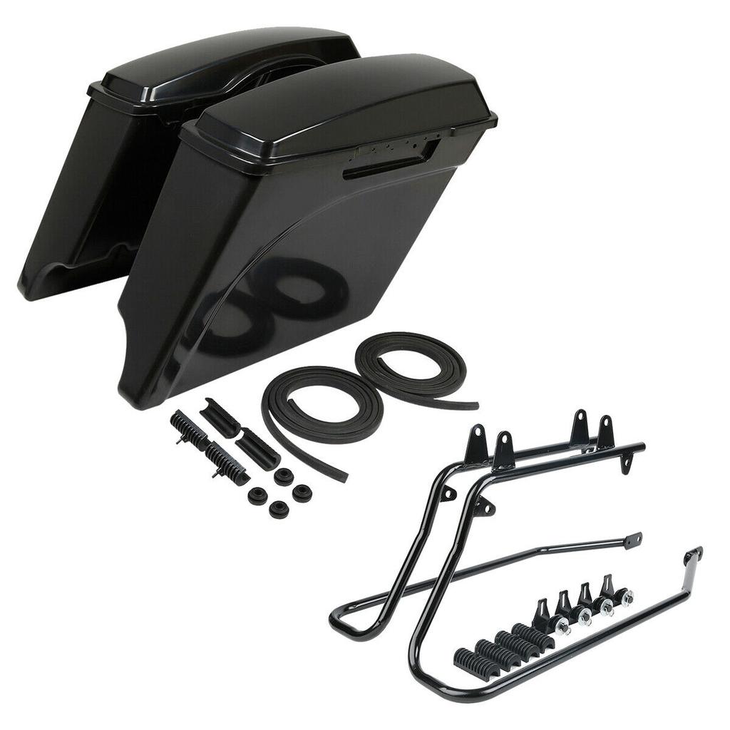 Motorcycle 5" Extended Stretched Hard SaddleBags Conversion Brackets For Harley Softail Fatboy 1984-2017