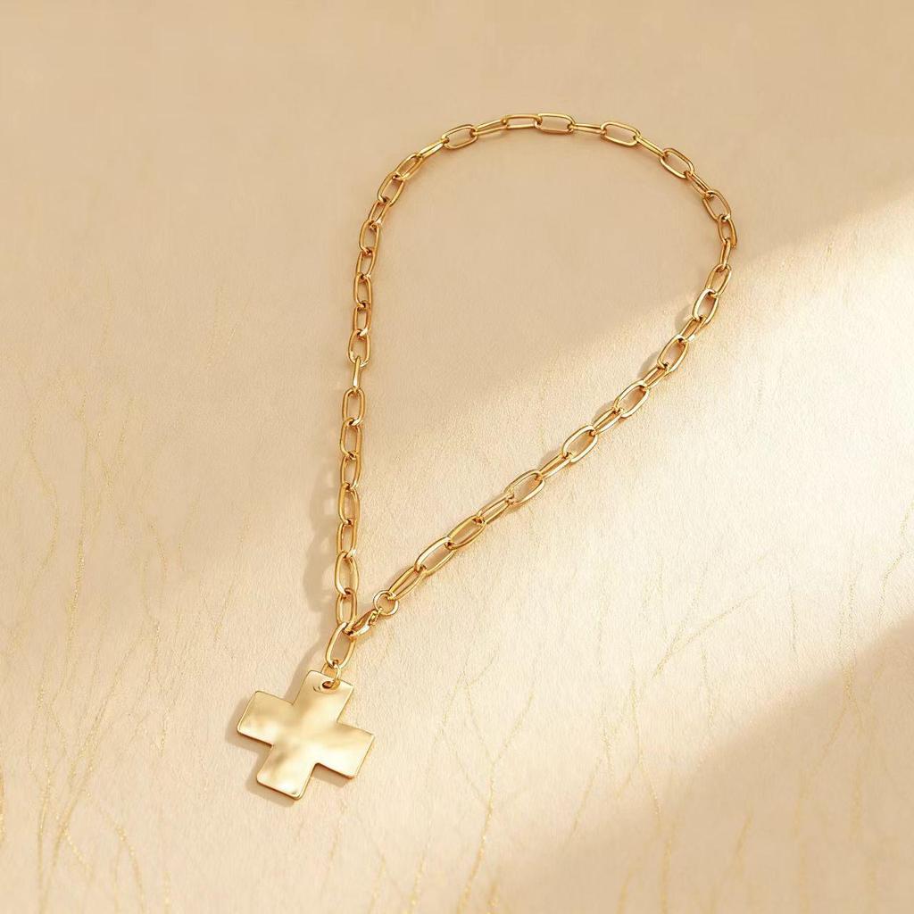 Europäische/Amerikanische Hip-Hop Metall Kreuz Anhänger Halskette - Einfache Vielseitige Kette für Frauen