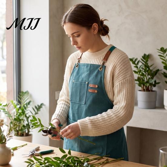 Catering And Chef Apron Canvas Work with Multi-Pocket, Waterproof Oil-Proof Cross-Back Apron, Protective for Cleaning Adjustable Straps Kitchen