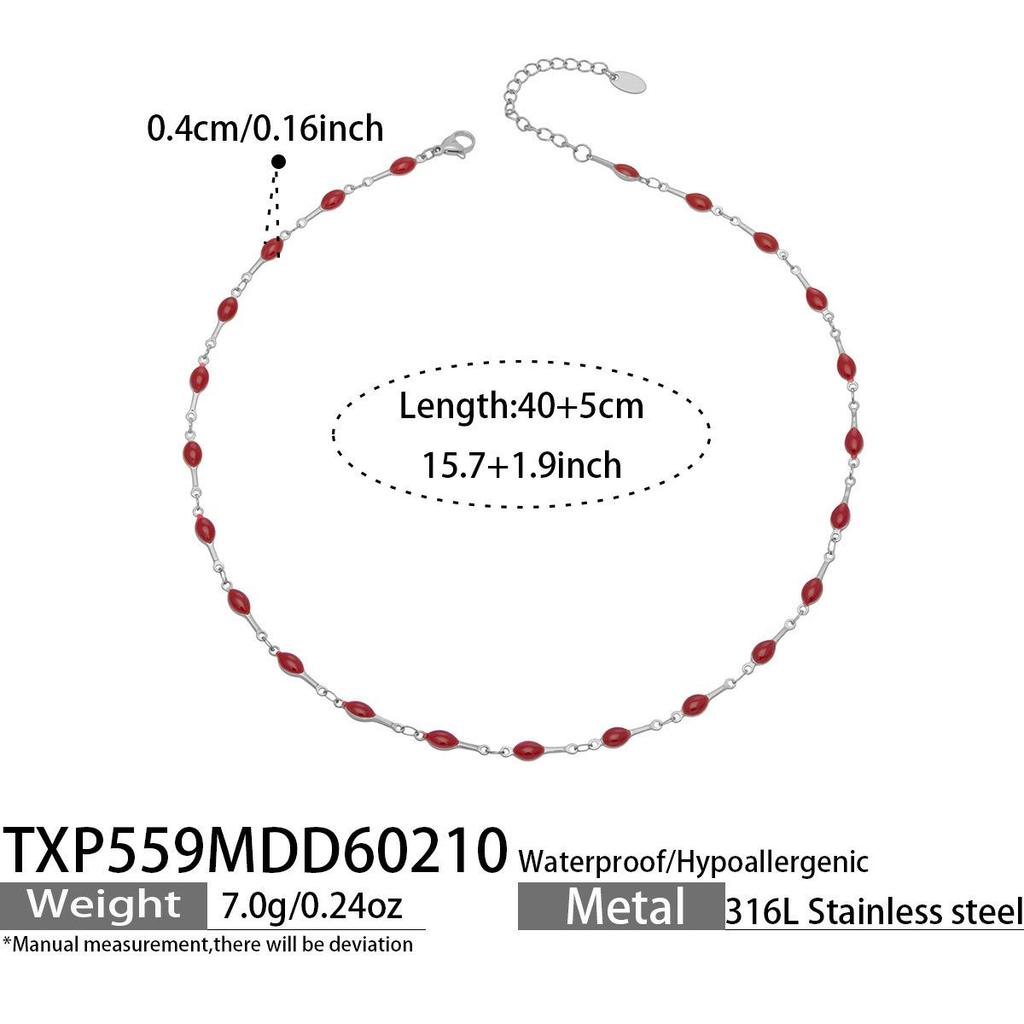 European Style Dopamine Color Block Necklace & Bracelet Set: Stainless Steel Drip Oil, Clavicle Design, Simple & Stylish Personality.