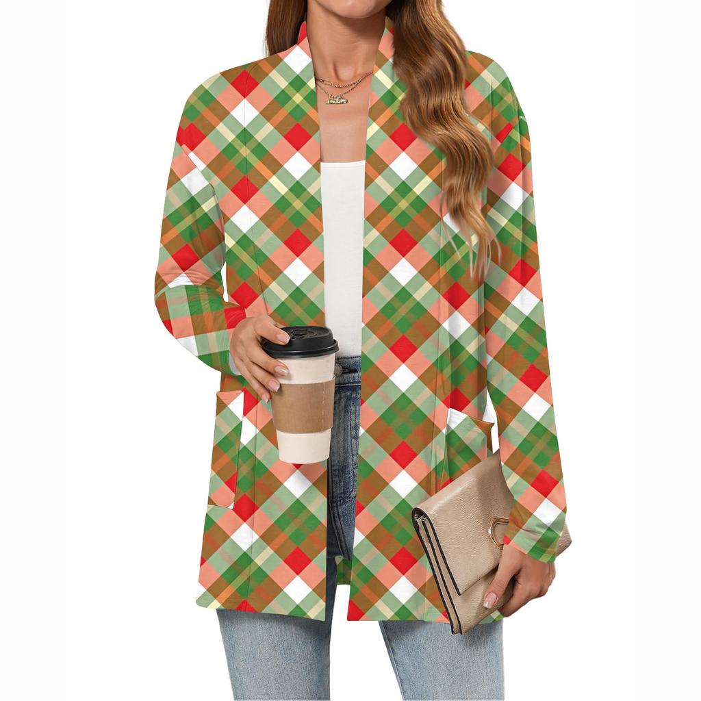 Women's Christmas Printed Lightweight Cardigan Long Sleeved Casual Loose Thin Fit With Pockets Cardigan Jacket