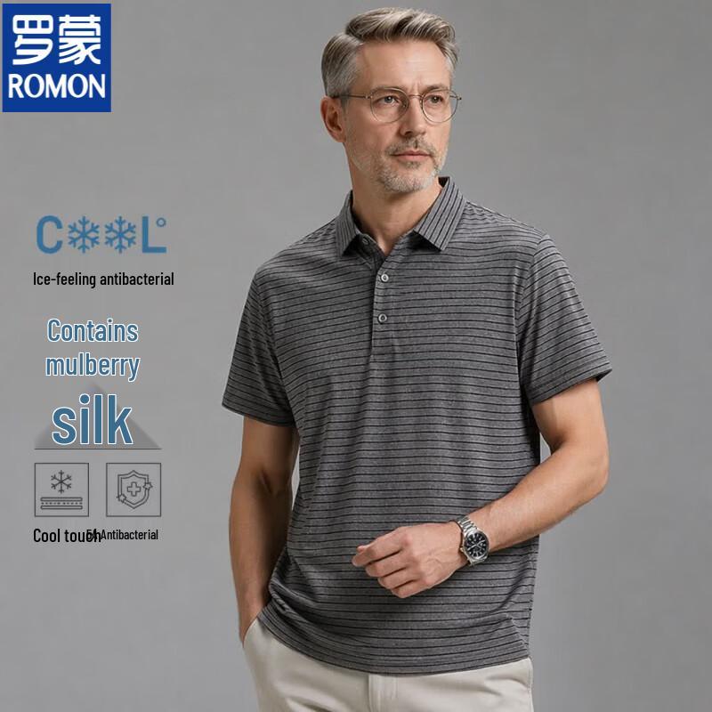 Luomeng Men s Business Casual Striped Short Sleeve Polo Shirt 3XL (125)