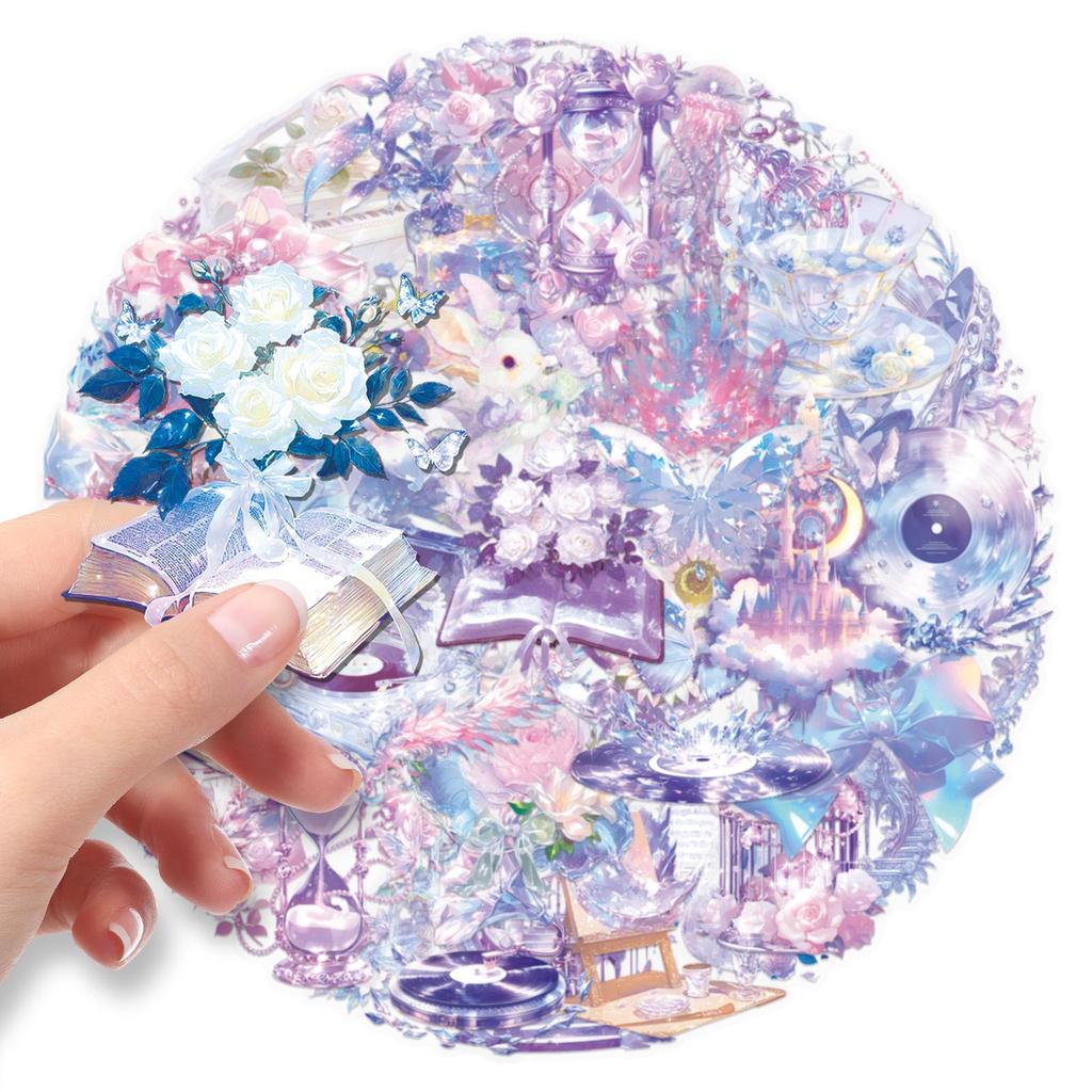 50 Blatt Transparente Mädchenhafte Prinzessin Lila Kristall Wasserdichte Dekorative Aufkleber