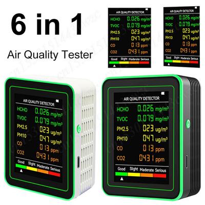 6 In 1 Air Quality Monitor Accurate CO2 Meter PM2.5 PM10 HCHO TVOC CO2 CO Meter Multifunctional Formaldehyde Detector