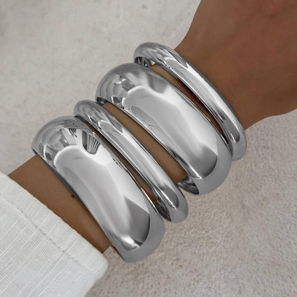 Ingemark Punk Glossy Metal Round Chunky Bangles for Women New Trend Hip Hop Gold Color Geometric Bracelet Set Grunge Jewelry Men