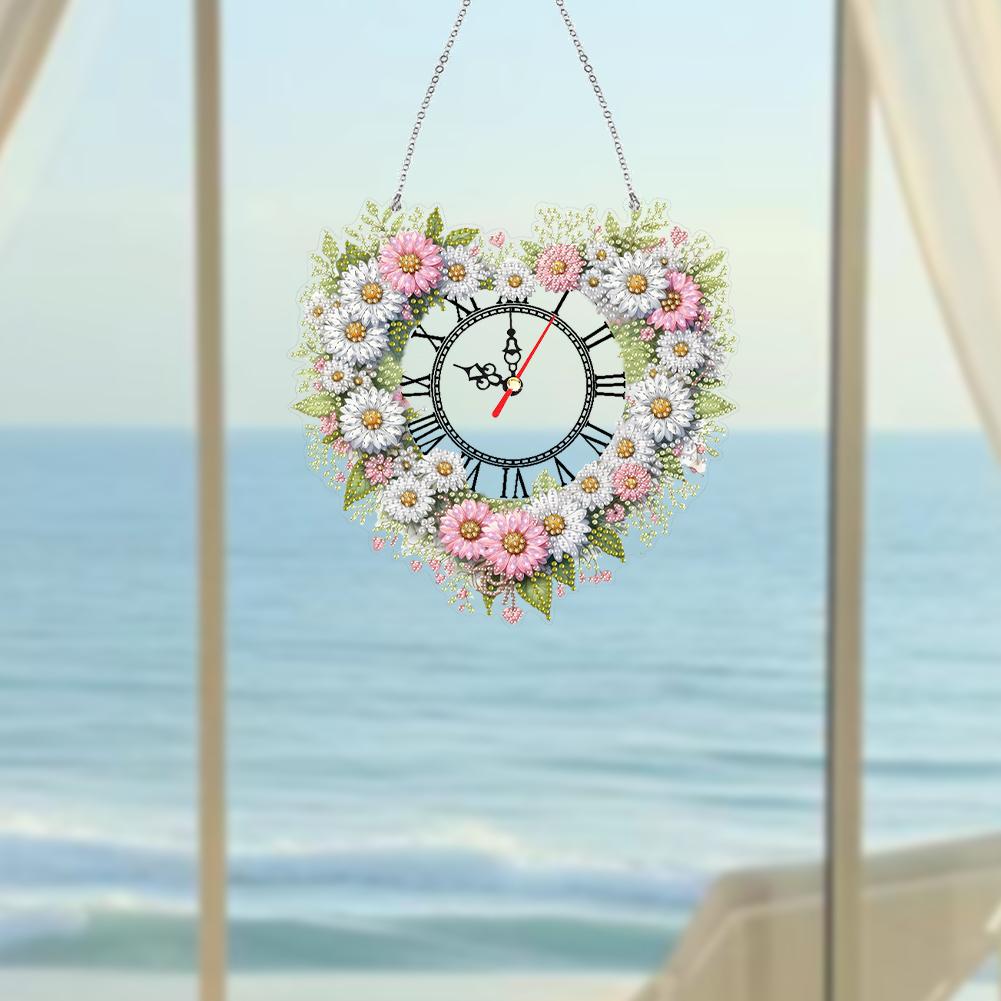 2D Flat DIY Acrylic Special Shape 5D Hanging Clock Art Craft Diamond Art Clock Pendant Kit for Living Room Decoration